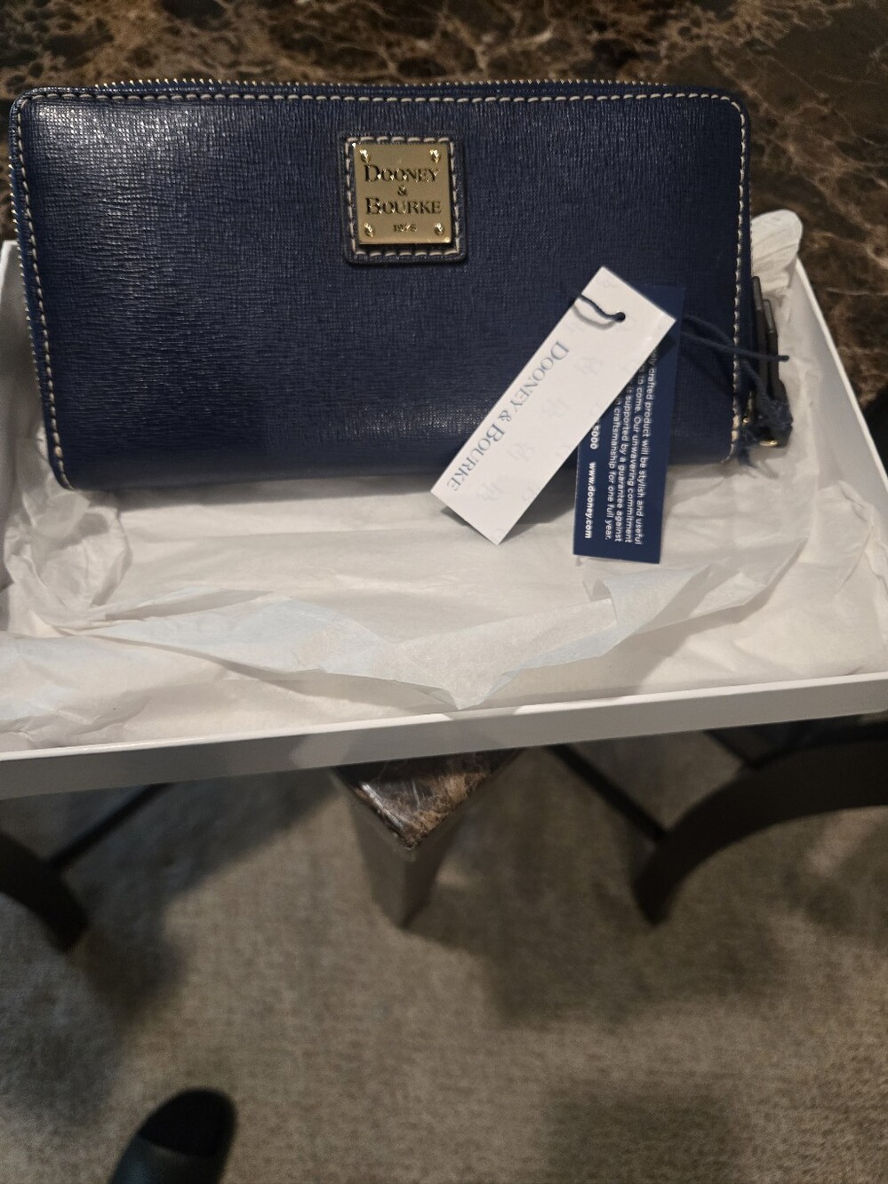 Dooney & Bourke Navy Saffiano Zip Wallet with Gold Plaque - Picture 3 of 4